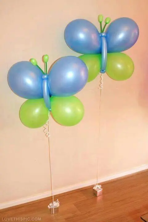 Green and Azure Blur latex balloons in Butterflies style