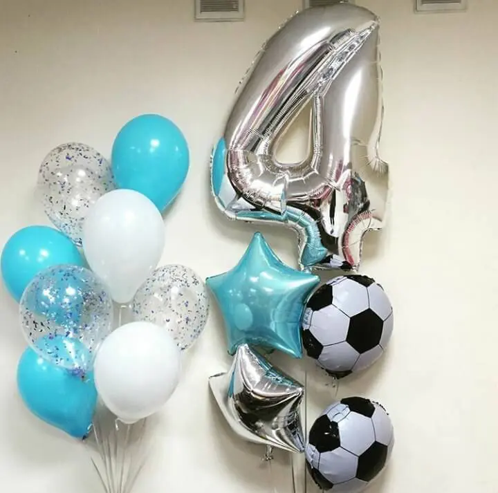 number 4 silver sports theme birthday balloons for boy
