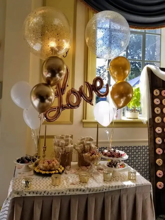 Bridal Shower Balloons Round Jumbo Led Clear Personalized Gold Chrome and White Latex with love phrase balloon
