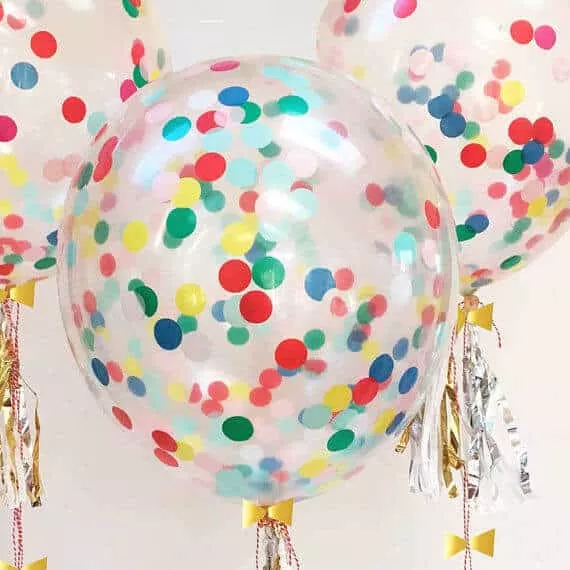 colorful confetti helium balloons with tassels