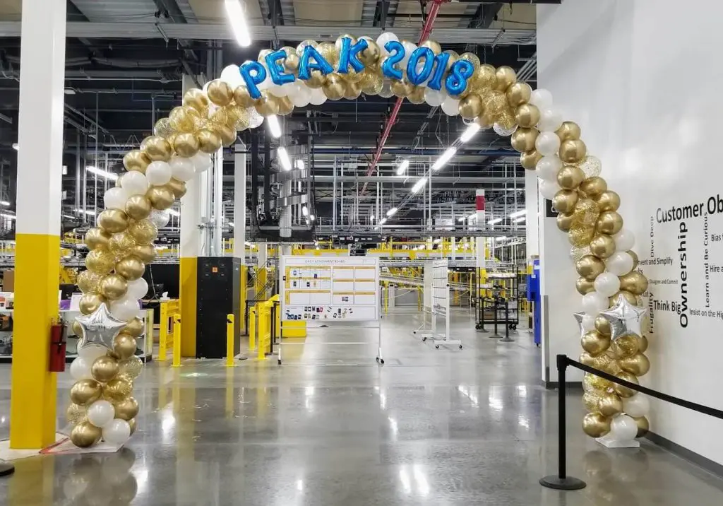 Balloons Lane in Brooklyn Presents Chrome Gold and White Silver Blue latex confetti and letter balloon arch