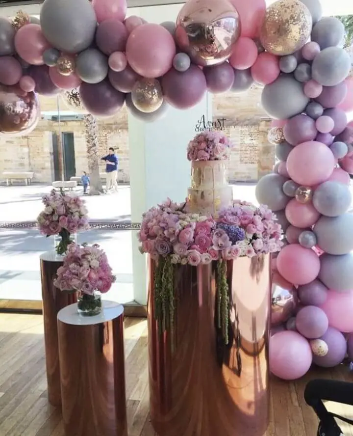 Balloons Lane in NYC Presents Silver Pink Purple balloons arch for Engagements and Birthday Party