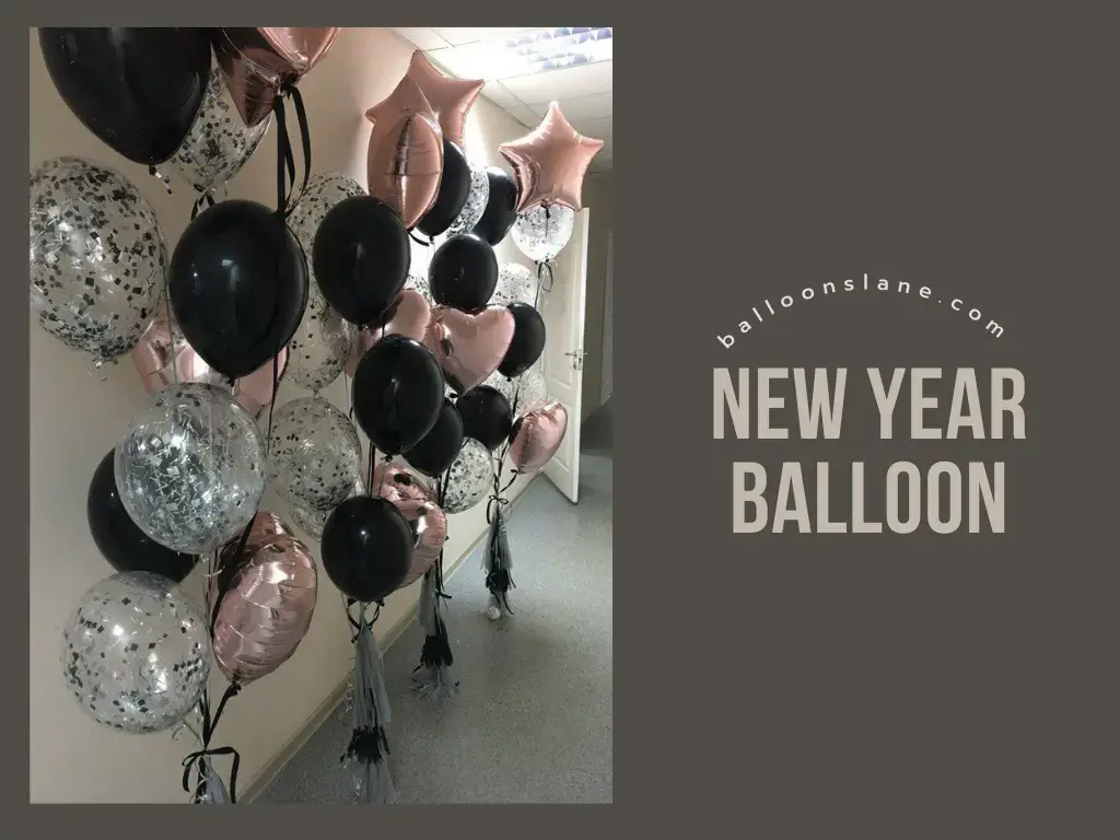 New Year balloons in gold and silver, star and heart shaped with Balloon delivery in NJ.