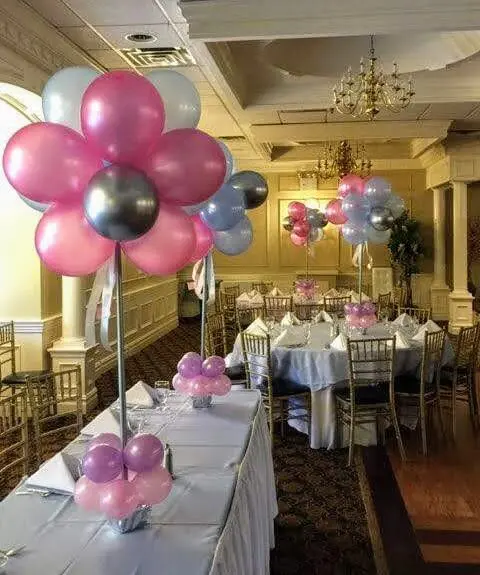 Silver Pink Light Blue Lavender balloons Birthday flower balloons
