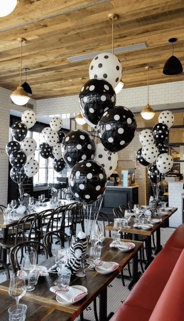 Black and white polka dot latex balloons centerpieces in NYC
