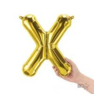 Shimmering gold foil letter X air-filled balloon for weddings, birthdays and engagement.
