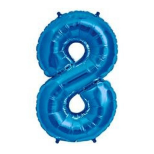 Stylish blue number 8 latex balloon for event decor and to spell out ages, dates, or other numbers