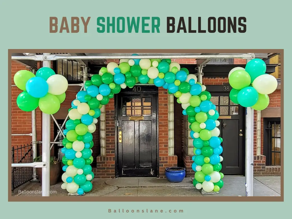 Baby shower balloons in black, white, and blue with Balloon delivery in New York City.
