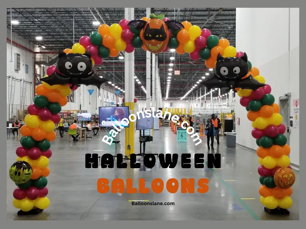 Halloween Balloons yellow, Orange, Gold, Green, and Grey Organic Balloon Arch with Halloween Characters